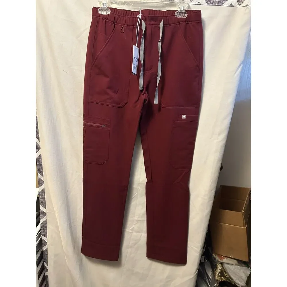 Figs Men's Cargo Scrub Pants in Burgundy